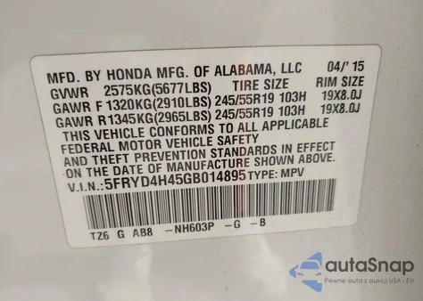 2016 Acura Mdx Technology Acurawatch Plus Packages/Technology Package из США, поврежденный, VIN 5FRYD4H45GB014895